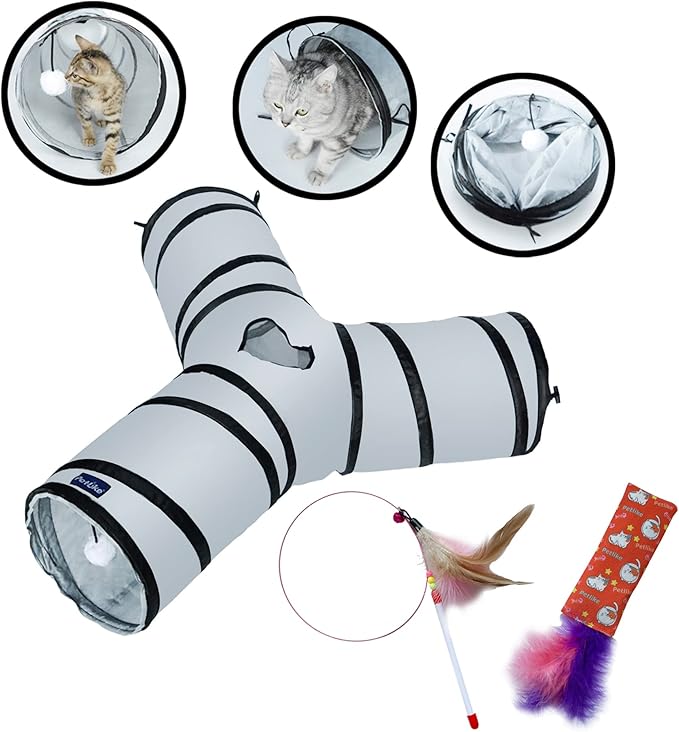 PetLike Cat Tunnel (with Interactive Cat Toy and Catnip Toy) for Indoor Cats Collapsible Pop-up Pet Tube Peek Hole Hideaway Play Toys for Cats with Ball