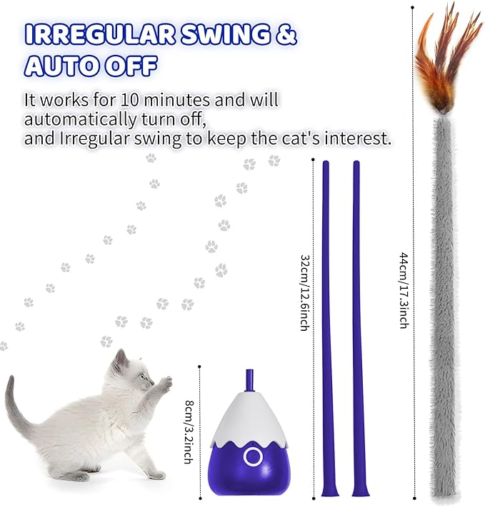 Cat Toys Rechargeable Plush Cat Wand Toy with Silicone Teaser Tail, Electronic Cat Toys Interactive for Indoor Cats/Kittens, Automatic Exercise Cat Toy - Navyblue