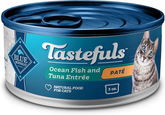 Blue Buffalo Tastefuls Wet Cat Food Paté, Made with Natural Ingredients | Ocean Fish and Tuna Entrée, 3-oz. Cans (24 Count)