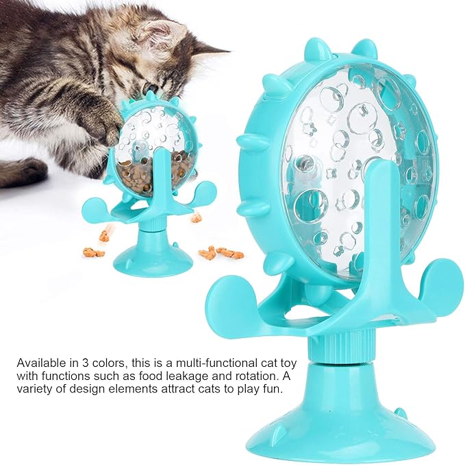 Pet Toy, Rotation Cat Puzzle Toy Food Leakage Pet Cat Leaking Toy Interactive Cat Toys Pet Toy, Ferris Wheel Food Dispensing Pet Slow Feeder Toy with Automatic 360° Turntable for Pet Trainer (Blue)