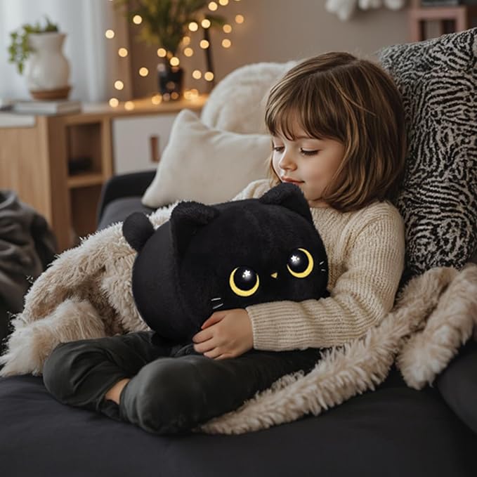 Black Cat Plush, Cute Cat Plushies Toy, Soft Kitten Plushie Cuddle Pillow, Anime Plushie Doll, Cute Stuff Toys Gift for Girls, Boys and Males (8 Inch)