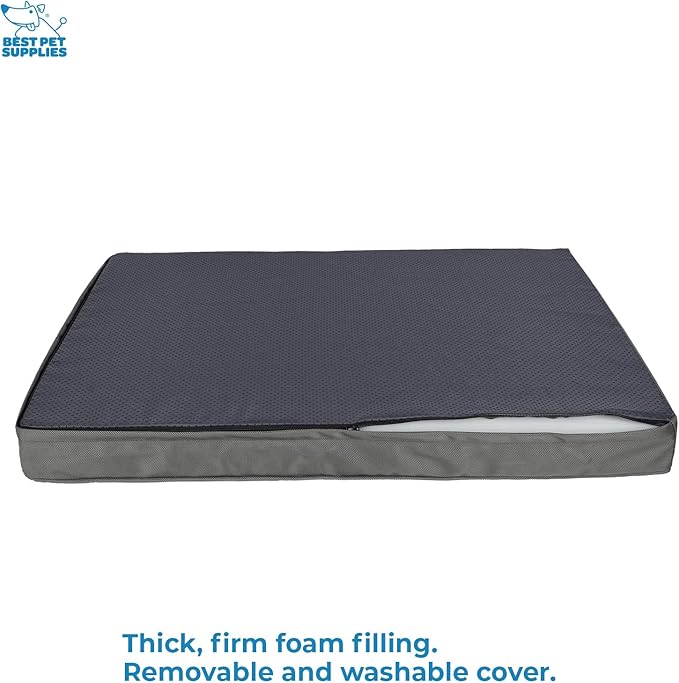 Best Pet Supplies Cute Dog Crate Mat Flat Bed with Waterproof Exterior, Thick Orthopedic Egg Foam Mattress, and Soft Sherpa Fleece Cover for Small, Medium, and Large Breeds - Gray, 35X22X4
