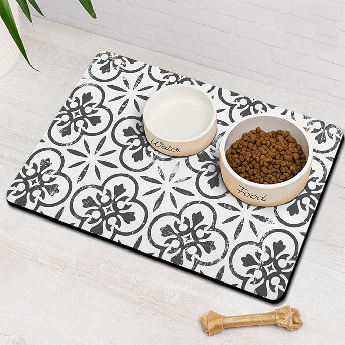Dog Food Mats for Floors Absorbent, Pet Cat Food Mat - Quick Dry Dog Bowl Mats for Food and Water, Eco-Friendly Boho Pet Supplies
