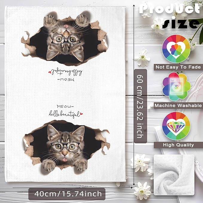 Fun Kitchen Towels - Decorative Cat Hand Towels, Gifts for Cat Lovers