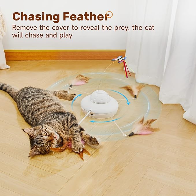 Potaroma Cat Toys Chargeable, 3in1 Hide and Seek Kitten Wand Toy, Automatic Interactive Cats Toy, Fluttering Butterfly, Moving Feather, Indoor Exercise Kicker 22.8 Inches Cover for All Breeds