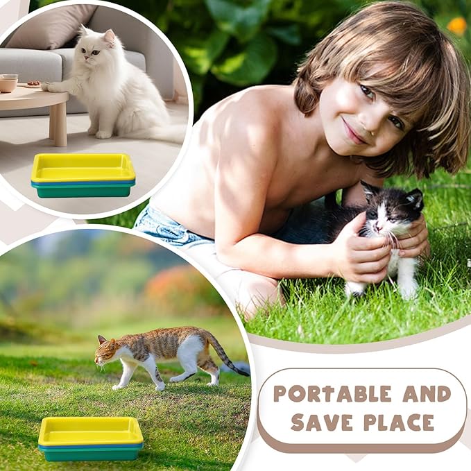 3 Pcs Kitten Litter Box,Plastic Portable Small Litter Pan Low Entry Waterproof Bunny Cat Litter Box,Multi Color Nonstick Litter Tray Travel Toilet for Small Pet Guinea Pig Rabbit