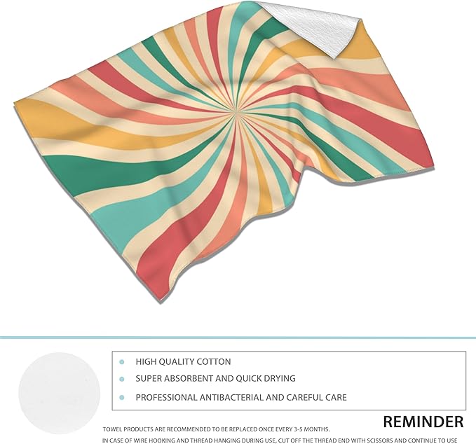 Boho Sunshine Hand Towels Set of 2,Groovy Retro Swirl Soft Fingertip Bath Towel Small Face Washcloths Decor Kitchen Towel for Hotel Spa Gym Sport 28x14in