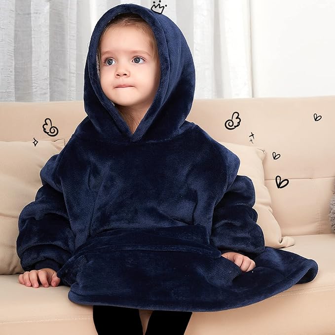 KFUBUO Wearable Blanket Hoodie for Kids Toddlers Sherpa Blanket Sweatshirt With Pocket Cute Hoodies 2-6 Year Old Girl Boy Birthday Gifts Navy