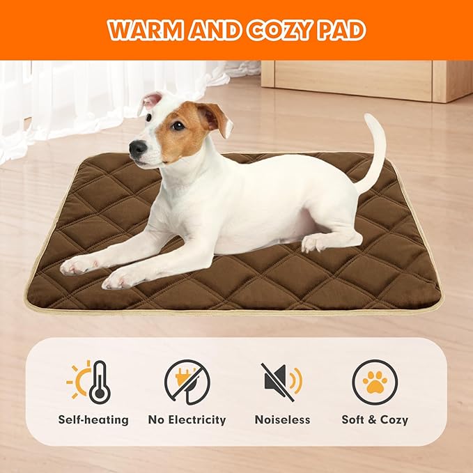 Vannon Self Heating Cat Mat Self Warming Dog Cat Bed Pad Heat Reflective Soft Dog Crate Pad Thermal Pet Mat for Outdoor Indoor Pets, Anti-Slip, Washable, Brown (S:18.9" x 27.6")