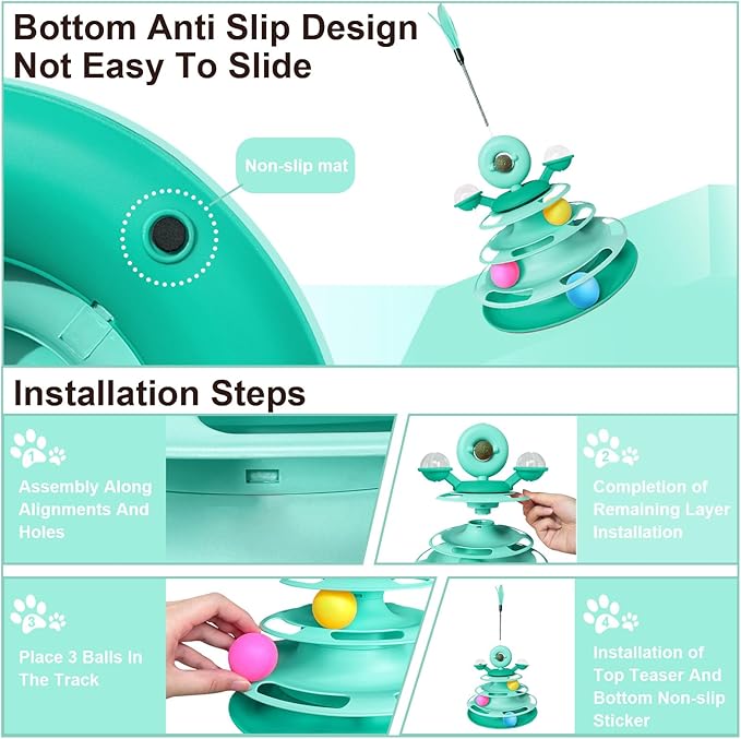 Interactive Cat Toy Kitten Toys Cat Toys with Catnip Balls Cat Toys for Indoor Cats Cat Ball Toy Cat Toys for Bored Indoor Adult Cats Green