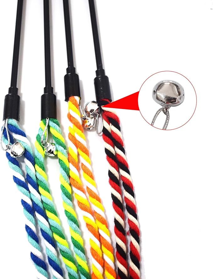 IUHKBH Cat Wands, 4 PCS Colorful Rope Cat Toys Interactive Cat Teaser Wands with Bell for All Breed Sizes