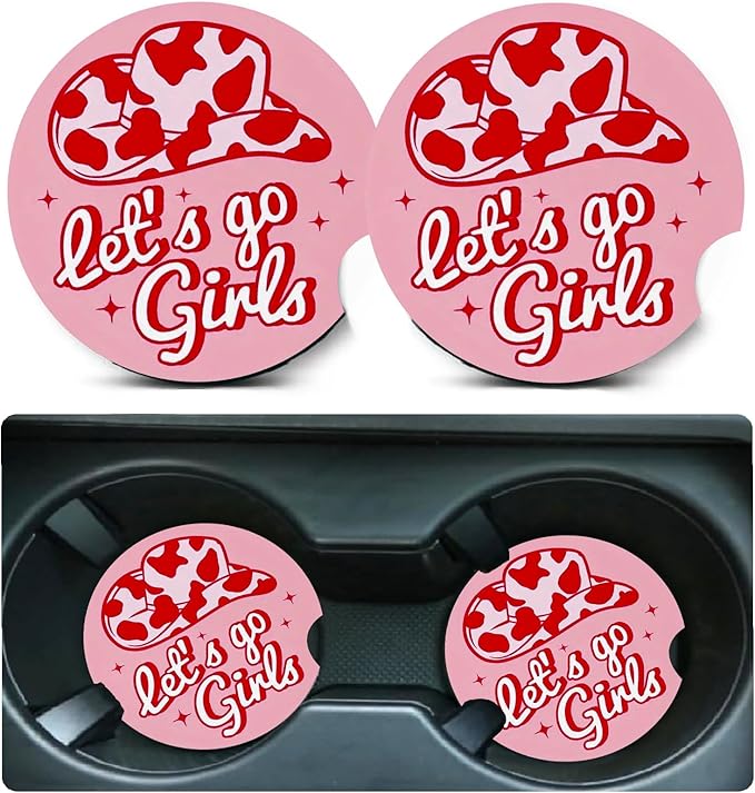Car Coasters for Cup Holders,2 Pack Pink Cowgirls Car Cup Holder Coasters,2.75" Universal Size Anti Slip Rubber Mat,Automotive Cup Holder Decor Accessories,Cowgirl Birthday Gift for Women