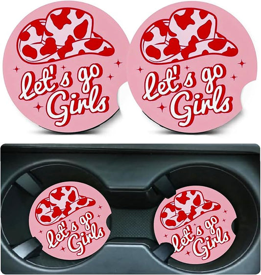 Car Coasters for Cup Holders,2 Pack Pink Cowgirls Car Cup Holder Coasters,2.75" Universal Size Anti Slip Rubber Mat,Automotive Cup Holder Decor Accessories,Cowgirl Birthday Gift for Women