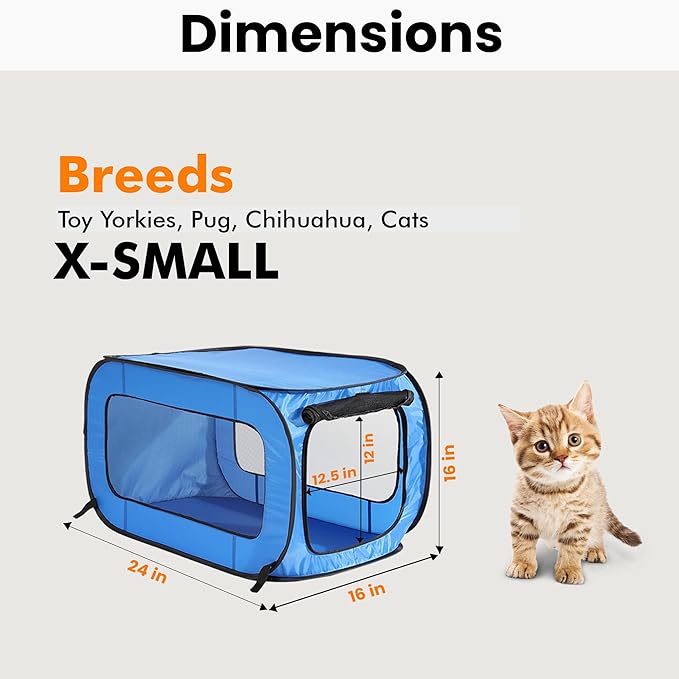 Beatrice Home Fashions Portable, Collapsible, Pop Up Kennel Travel Cat and Dog Crate, 24" L x 16.6" W x 16" H, Blue