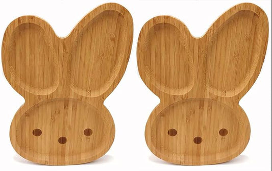 4919, Bamboo Food Plate for Snacks Appetizer Fruit Vegetable | Kids Meal Plate | Picnic Kitchen Party | Eco-Friendly Plates, Bunny Face with Long Ears Shaped, 11"x7.5", 2pc