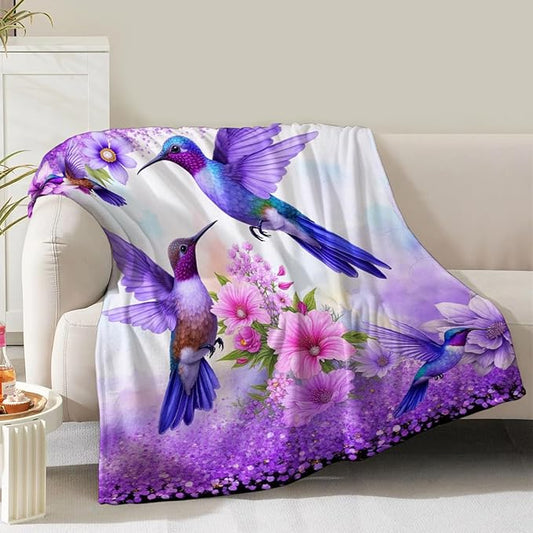 Hummingbird Blanket Gifts for Women Girls Mom Birthday Christmas Valentines Present Colorful Floral Bird Flower Theme Decor Bedroom Living Room Sofa Couch Soft Cozy Plush Kids Adult Teen Throw 60"x50"