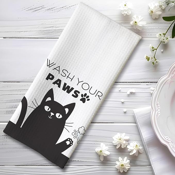 Funny Hand Towels,Cat Kitchen Towels,Cat Bathroom Towels,Decorative Kitchen Towel,Dish Towels For Kitchen Decorative,Cat Hand Towel -Suitable For Use And Decoration In Kitchen, Bathroom And Toilet
