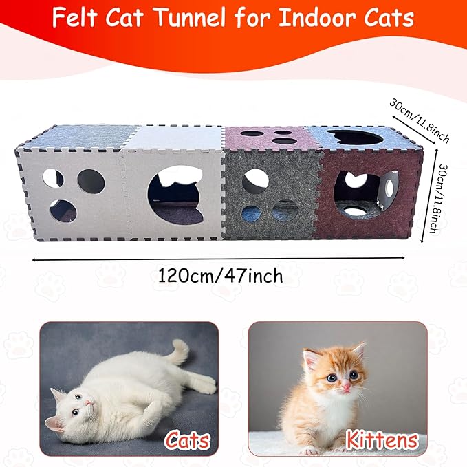 18 PCS Cat Tunnel for Indoor Cats,DIY Transformable Cat Hideaway Cave,Kitten Play Tubes and Tunnels,Felt Peekaboo Cat Toy with Interactive Peek Holes