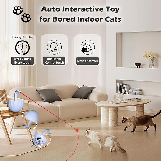Tumbler Cat Laser Toy Automatic, 360° Rotation Rechargeable Laser Pointer, Self Play 3 Modes Motion Activated Cat Laser Toy, Interactive Cat Toys for Bored Indoor Adult Cats/Dogs (Bule)
