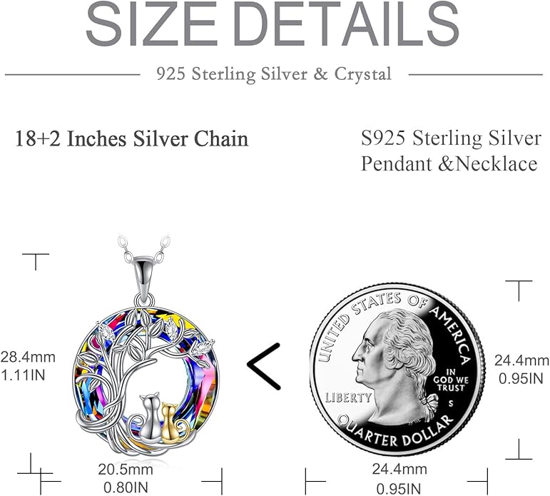 925 Sterling Silver Moon Black Cat Necklace for Women - Tree of Life Jewelry with Abalone Stone - Cat Lover Birthday Gift
