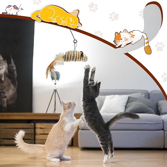 ROSAUI Cat Feather Toys Refills Cat Wand Toy Replacement, 8pcs Natural Rustling Mice and Balls, Handmade Paper Toys for Indoor Kittens