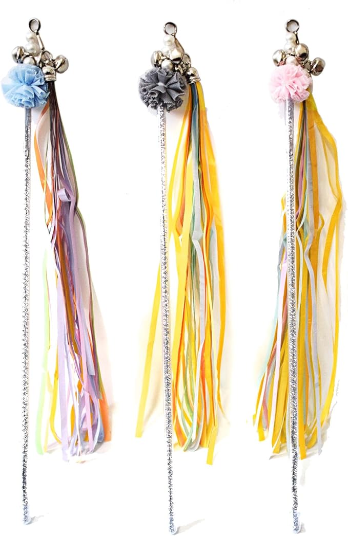 Cat Wands, 3 PCS Interactive Cat Toys with Rainbow Tassel Handcrafted Cat Tinsel Wand for Indoor Cats Kitten Play Chase Exercise