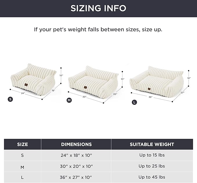 Bedsure Cute Cat Couch for Pets - Fluffy Cat Sofa with Premium Soft Corduroy Fleece, Fuzzy Cat Couch Bed with Removable Washable Cover, Supportive Cat Chair for Indoor Cats, 24inch, Cream