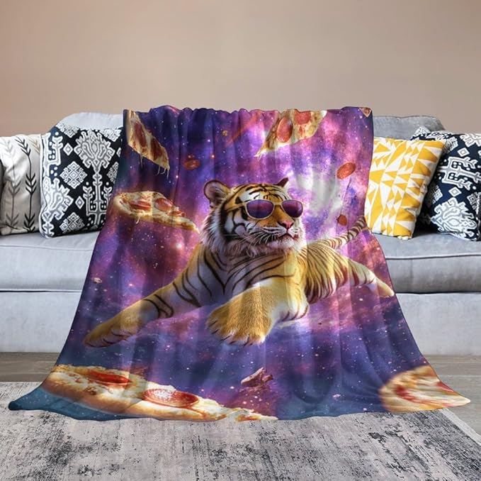 Pizza Blanket Funny Food Tiger Gifts for Girls Boys Woman Kids Funny Throw Blankets Soft Blanket Warm Fleece Flannel Plush Blankets for Bed Sofa Couch 40"x50"