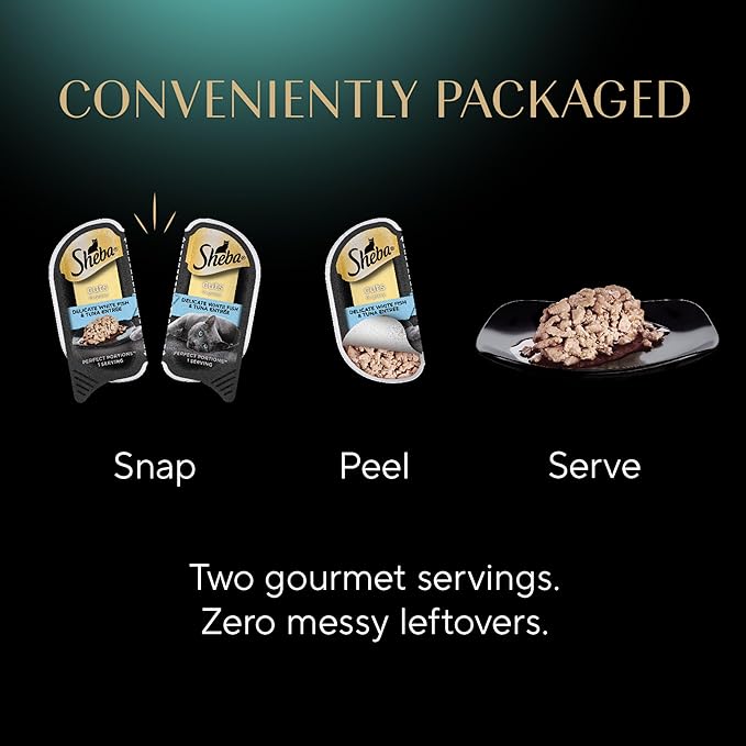 Sheba Perfect Portions Wet Cat Food Cuts in Gravy Delicate White Fish and Tuna Entree, 2.6 oz., Twin-Pack Trays (24 Count, 48 Servings)