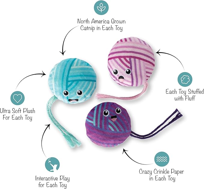 Fringe Studio Plush Cat Toy Set, Time to Unwind, Mini 3 Piece Set, Pet Shop Collection (904030)