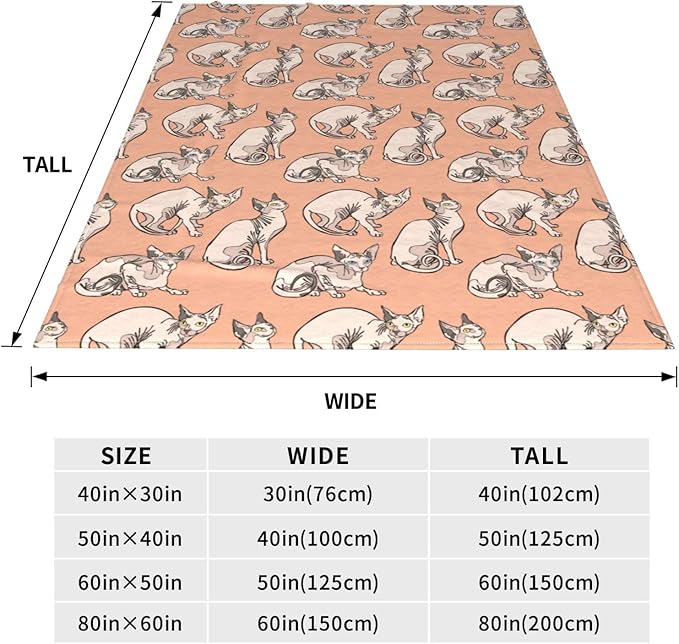 Sphynx Cats Throw Blanket Soft Cozy Plush Warm Fleece Blanket for Sofa Couch Bed 80"X60"
