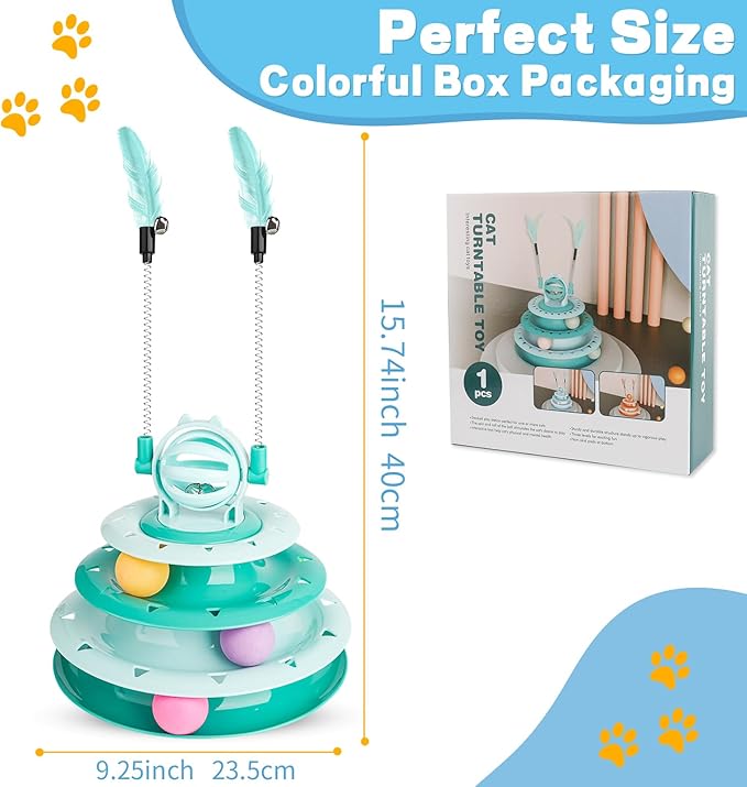 Cat Toys Interactive Cat Toys for Indoor Cats Kitten Toys Interactive Cat Toy Cat Puzzle Toy Cat Ball Toy with 2 Cat Teasers (Green)