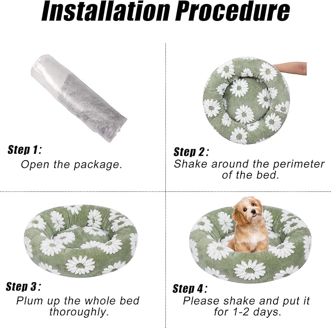 Calming Dog Bed, Dog Beds Fits up to 15 lbs Pets, Fluffy Donut Dog & Cat Bed Washable, Round Anti Anxiety Dog Bed, Small Dog Bed with Non-Slip Bottom (White, 20" x 20")