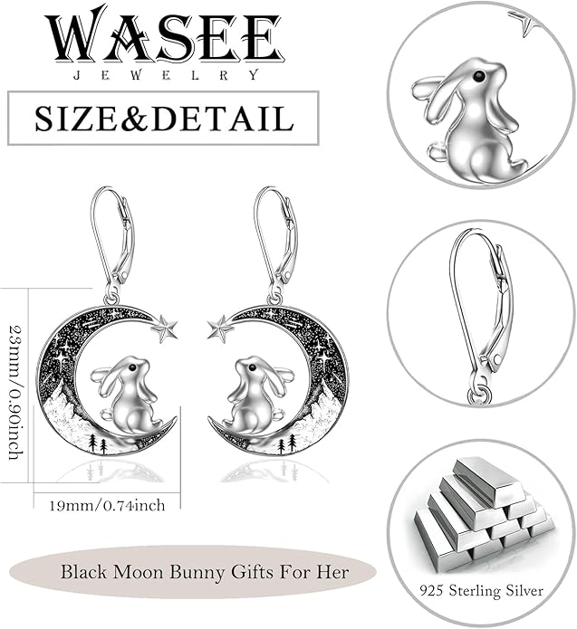 Black Cat/Bat/Spider/Pumpkin/Wolf/Bunny/Sun and Moon/Turtle/Raven 925 Sterling Silver Leverback Dangle Earrings Moon Gothic Christmas Earrings Jewelry Gift for Women