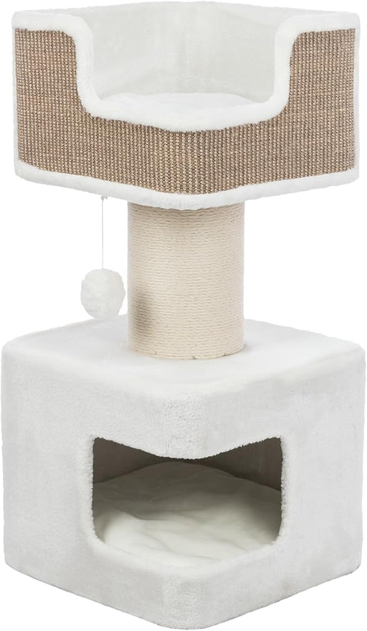 TRIXIE 33.9-in Ava XXL Cat Tree with Thick Scratching Post, Cat Condo, Cozy Top Platform with Removable Cushion, Dangling Cat Toy, Brown/White