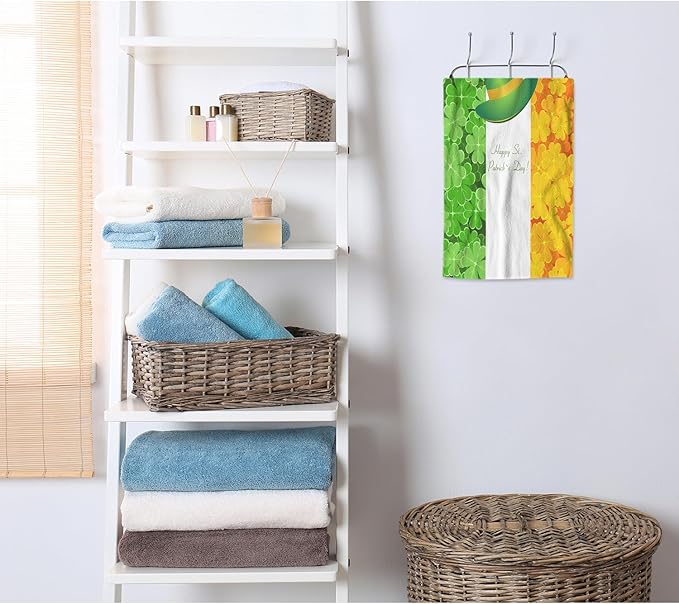 AOYEGO Yellow Green Shamrock Leaf Bathroom Towels Happy St Patrick's Day Hat Luck Soft Bath Hand Towels Microfiber Kitchen Hotel Spa Hand Towels 15x30 Inch
