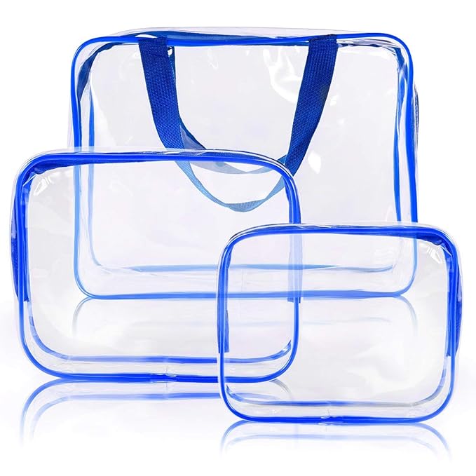 6Pcs Crystal Clear PVC Travel Toiletry Bag Kit for Women Men, Waterproof Vinyl Packing Organizer Storage Bags with Zipper Handle Straps, Cosmetic Pouch Carry on Airport Airline Compliant Bag Handbag