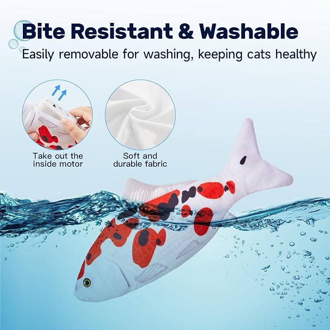 Potaroma Floppy Fish Cat Toy, Interactive Moving Flopping Fish Toy, Catnip & Silvervine Enrichment, Kitten Kicker Exercise Toys for Indoor or Outdoor, Koi for All Breeds