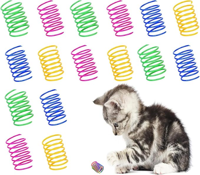 BenePoint Cat Spring Toys, Interactive Cat Toy for Swatting, Hunting,and Grinding Teeth, Durable Cat Springs for Indoor Cats to Promote Agility& Keep Fit, Plastic Cat Coil to Relieves Stress (16pcs)