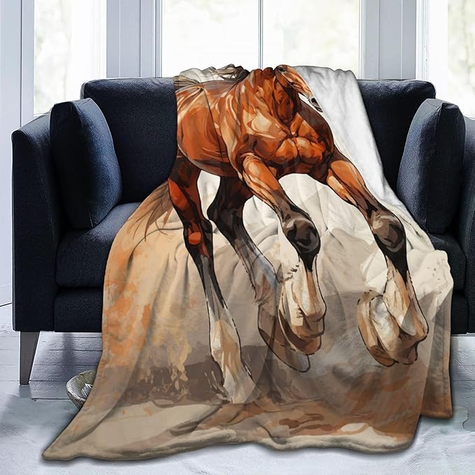 Horse Blanket for Boys Men Adults Fleece Flannel Running Horse Comfy Lightweight Throw Blankets for Couch Travel Bedding Decor 60x50 inch