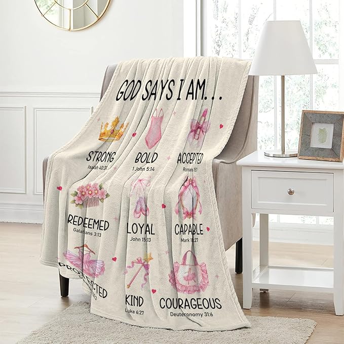 CIUGOIG Christian Gifts for Girls/Women, God Says I Am Dancer Blanket 50"x60", Inspirational Religious Birthday Gifts for Dancer Bible Verse Blanket, Ballet Dance Gifts, Christian Dance Gifts