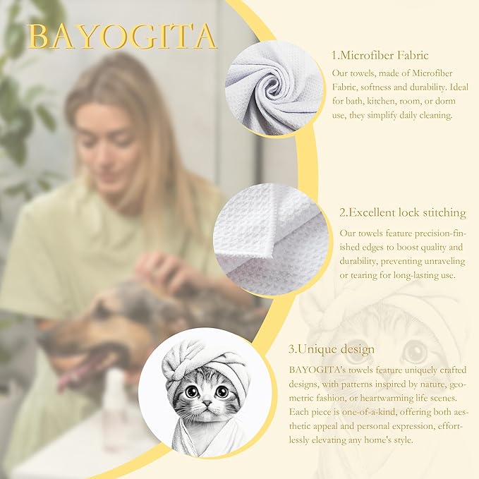 Cute Cat Decor Gifts Bathroom Hand Towels - Funny Animal Bathroom Towel, Funny Cute Animal Hand Towels for Restroom Decor, Cat Lover Gifts, 16×24 Inches