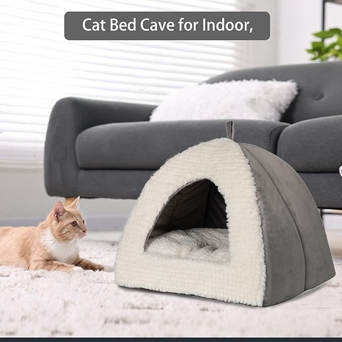 Cat Cave Bed for Indoor Cats, Warm Cat Beds/Dog Beds for Small Dogs Cat Tent Bed for Puppy Kitten with Removable Cushion