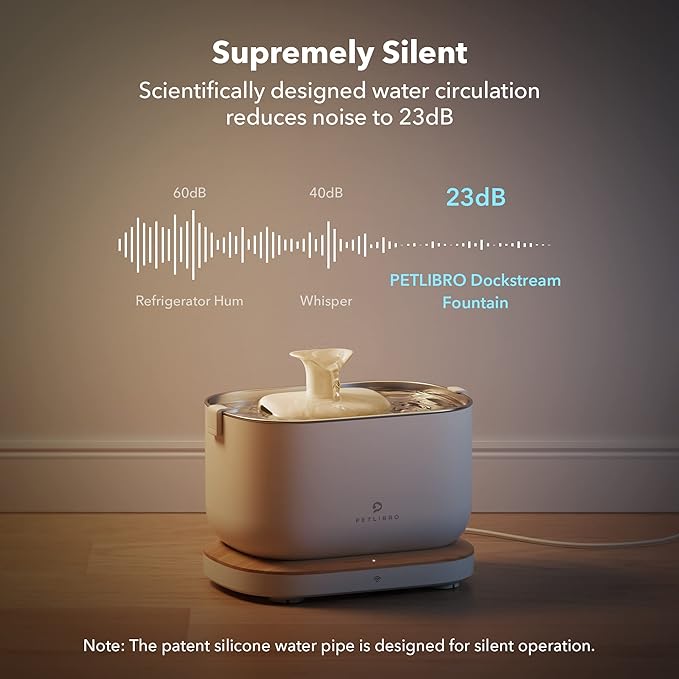 Bundle of PETLIBRO App Monitoring Cat Water Fountain with Wireless Pump, 2.5L/84oz Dockstream Pet Water Fountain for Cats Inside + 4 Packs Replacement Filters