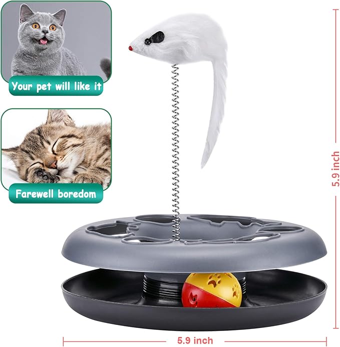 Cat Toys, Cat Toys for Indoor Cats,Interactive Kitten Toys Roller Tracks with Catnip Spring Pet Toy with Exercise Balls Teaser Mouse (Soft Grey)
