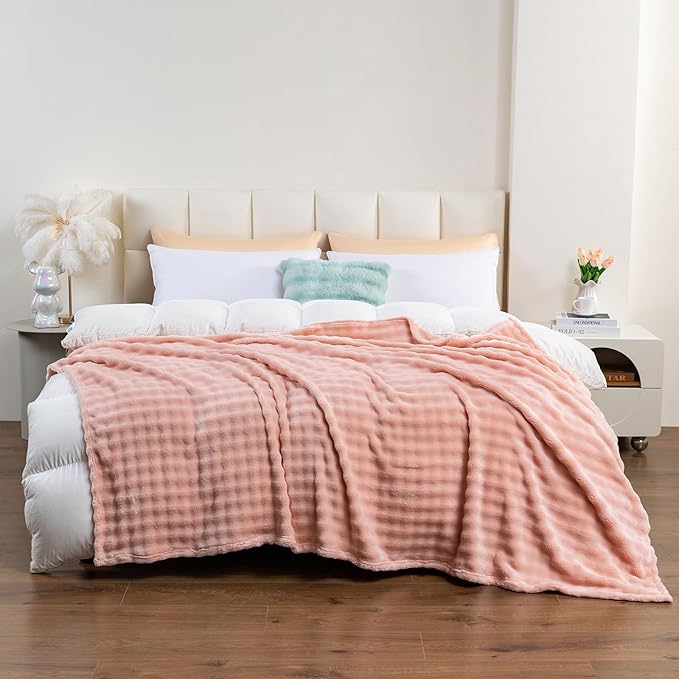 Soft Fluffy Fur Throw Blanket, 3D Fleece Bubble Blanket, Flannel Fuzzy Soft Plush Bubble Blanket for Sofa Bed Room Office,Decorative Throw Blanket, 40"x60"Pink