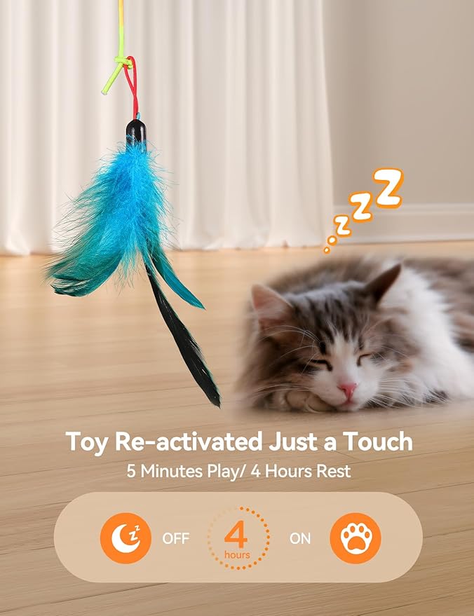 Interactive Cat Toys LED Light Hanging Cat Toys for Indoor Cats, Cat Wand Toy Cat Feather Toy, Feather & Mouse Cat Toys for Bored Adult Cats Kitten Exercise, White
