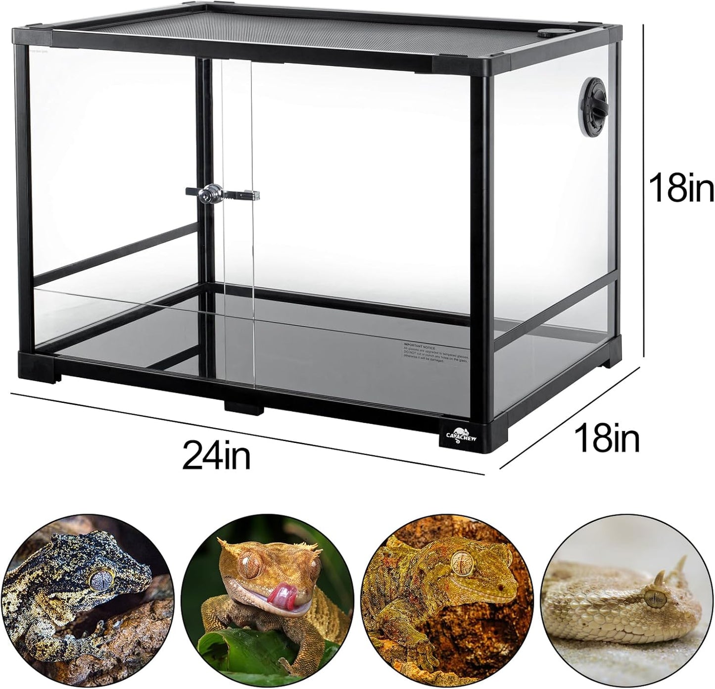 34 Gallon Reptile Tank, Glass Reptiles Terrarium 24" x 18" x 18", Sliding Door, Top Ventilation, Cable Pass, Humidify Hole, Glass Reptile Cage Habitat for Bearded Dragon, Lizard, Snake, Gecko