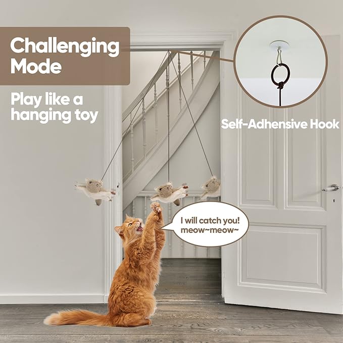 Cat Toys for Bored Indoor Cats, Cat Bat Wings with Catnip for Cats, USB Rechargeable Motion Activated Kitten Toys, Interactive Flapping and Chirping Mouse Cat Toy