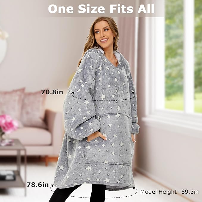 THREE POODLE Wearable Blanket Hoodie, Glow in The Dark Sherpa Hoodie, Oversized Hooded Blanket Sweatshirt for Adults Women Men Kids, Extremely Cozy, Warm, Soft, and Fuzzy